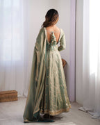 Prazu Fashion Olive Green Fandy Silk Coding With Sequence Work Wedding Wear Anarkali Suit - Distacart