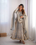 Prazu Fashion Silver Grey Fandy Silk Coding With Sequence Work Wedding Wear Anarkali Suit - Distacart
