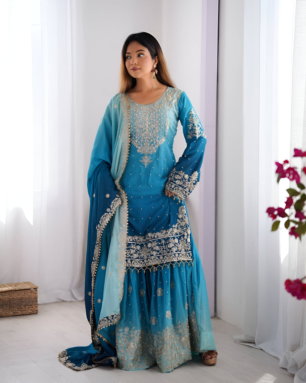 Lehenga Mart Designer Wedding Wear Plazzo Suit for Women - Blue