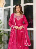 Lehenga Mart Wedding Wear Anarkali Gown With Dupatta - pink