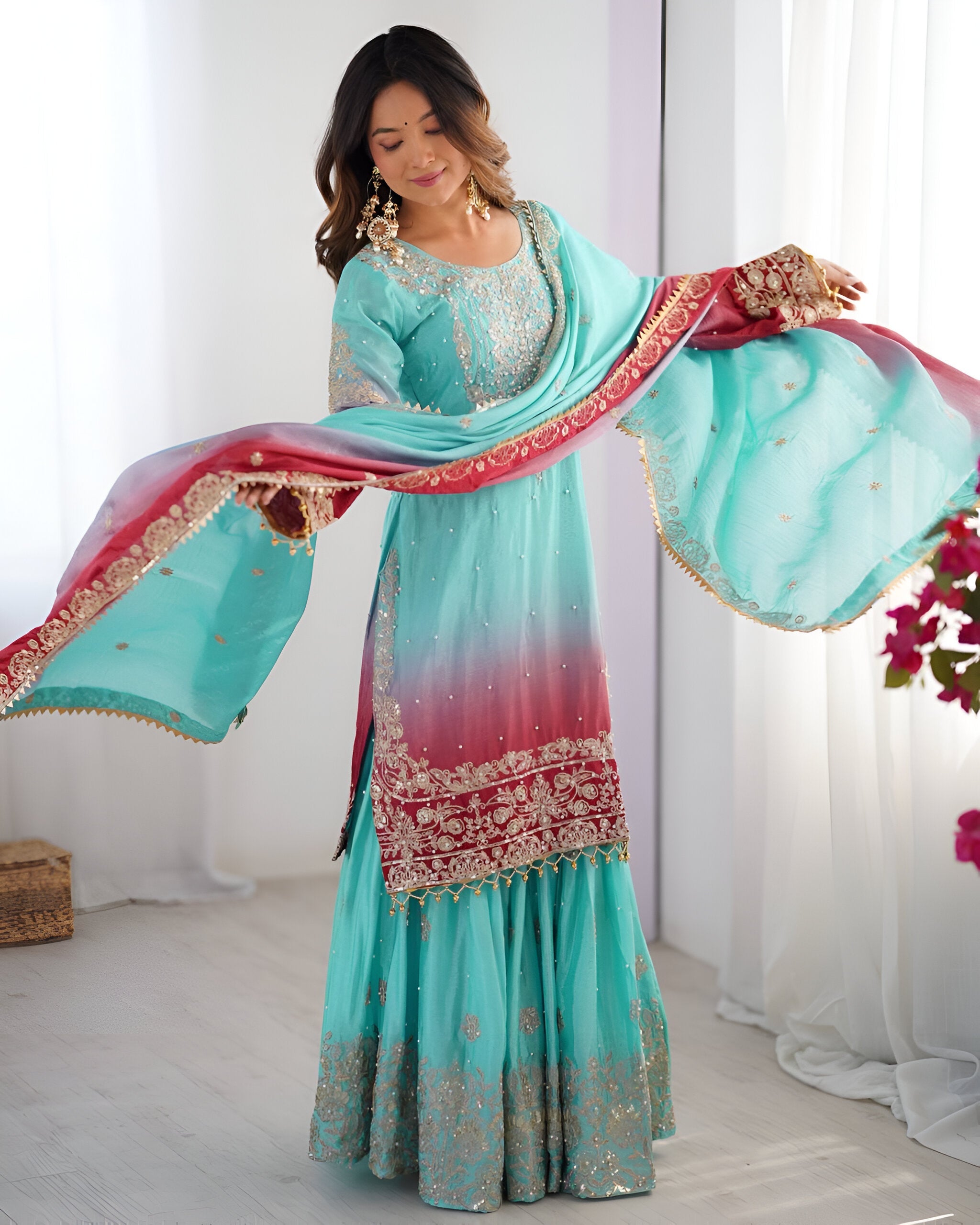 Lehenga Mart Designer Wedding Wear Plazzo Suit for Women - Sky Blue