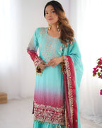 Lehenga Mart Designer Wedding Wear Plazzo Suit for Women - Sky Blue