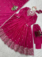 Prazu Fashion Pink Silk Thread With Sequence Anarkali Suit - Distacart