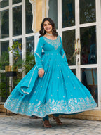Prazu Fashion Sky Blue Silk Thread With Sequence Anarkali Suit - Distacart