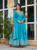 Prazu Fashion Sky Blue Silk Thread With Sequence Anarkali Suit - Distacart