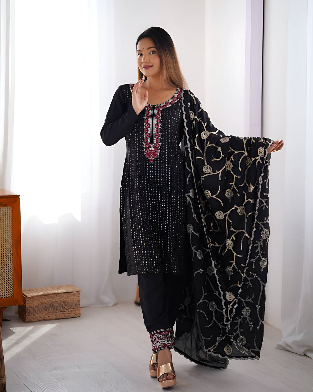 Lehenga Mart Designer Kurta Suit With Dupatta - Black