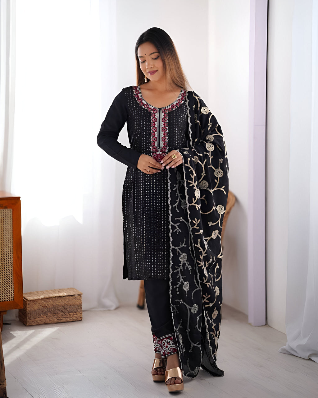 Lehenga Mart Designer Kurta Suit With Dupatta - Black