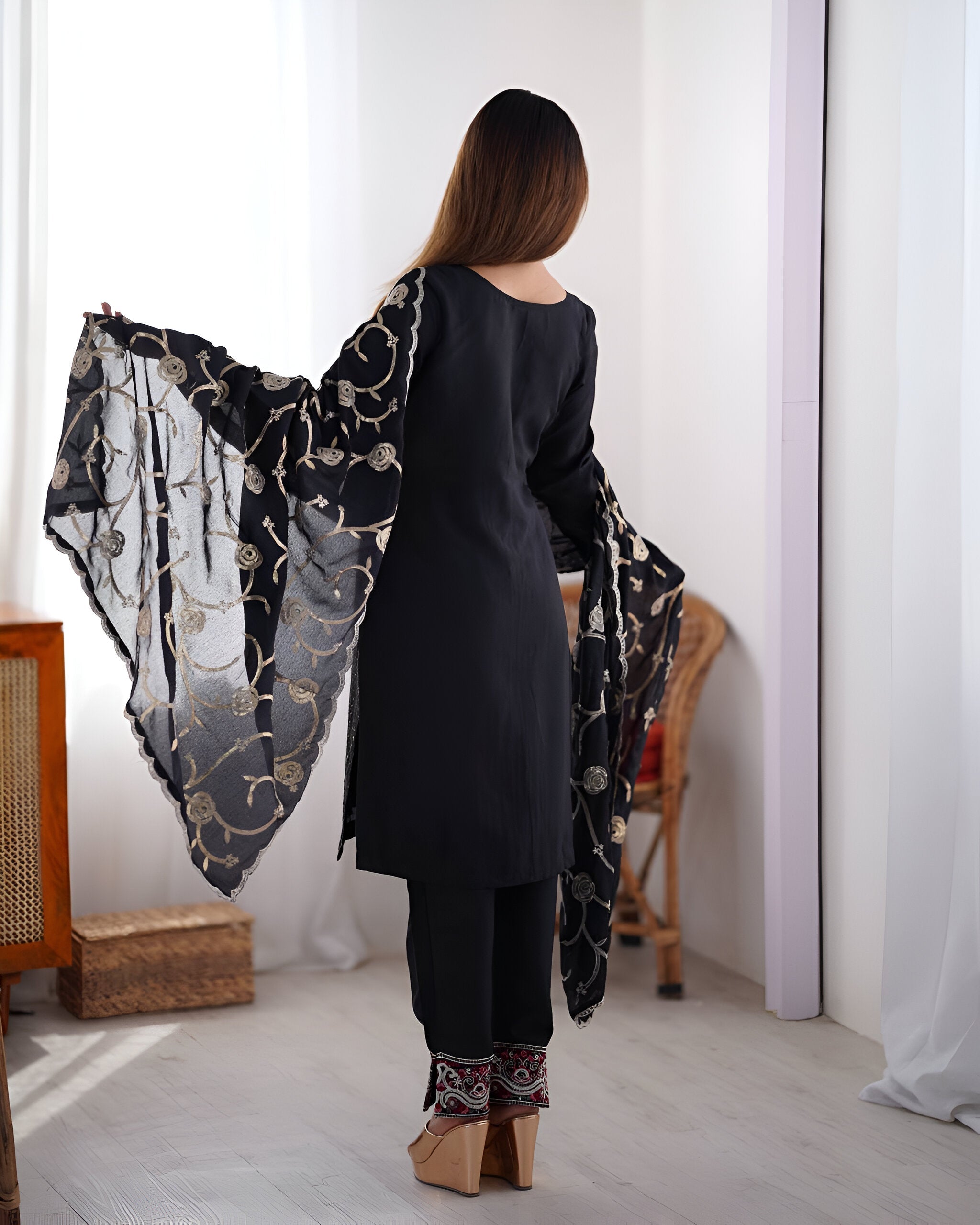 Lehenga Mart Designer Kurta Suit With Dupatta - Black