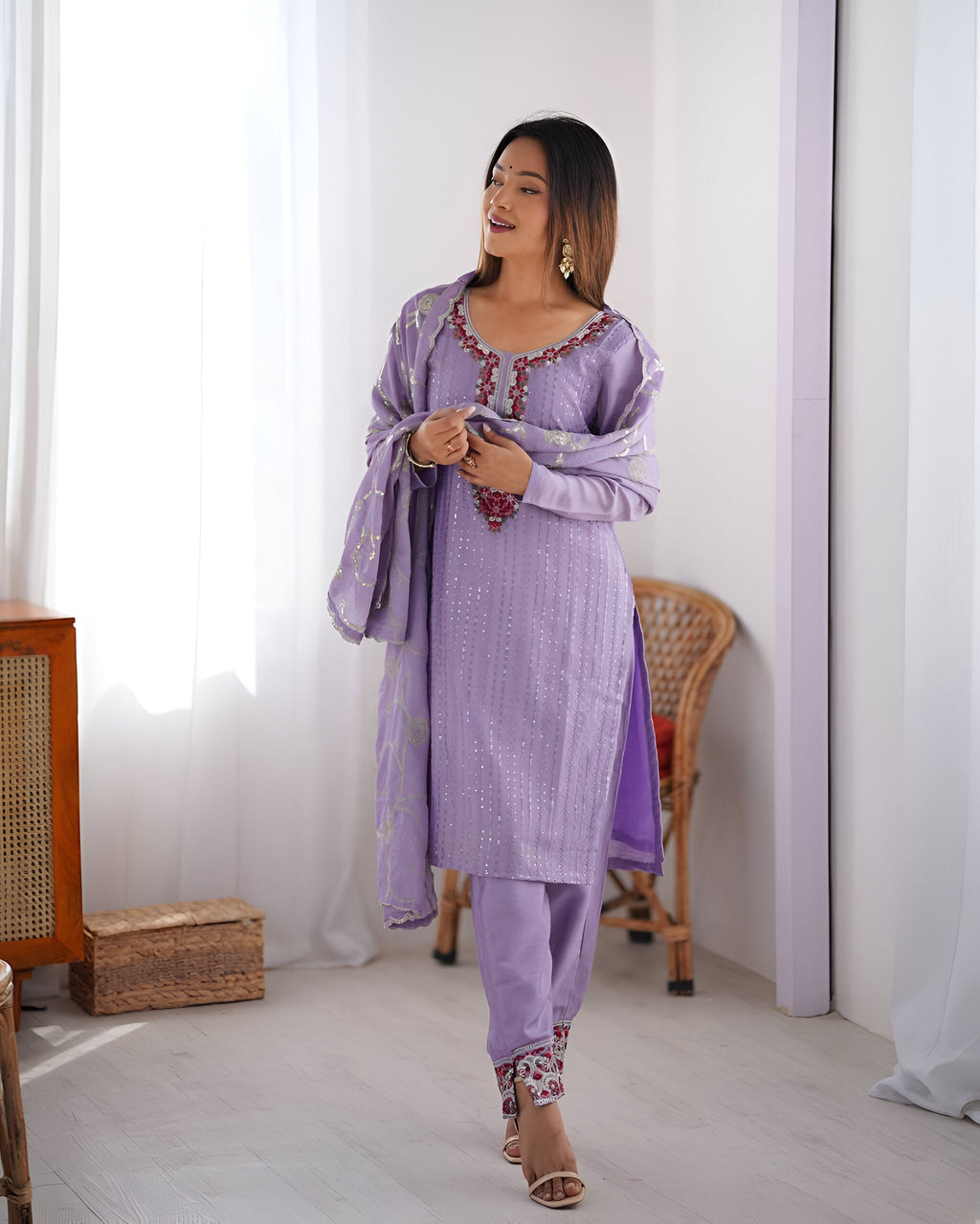 Lehenga Mart Designer Kurta Suit With Dupatta - Lavender