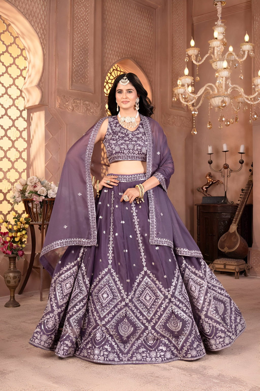 Lehenga Mart Designer Bollywood Style Wedding Lehenga Choli - Dusty Blue