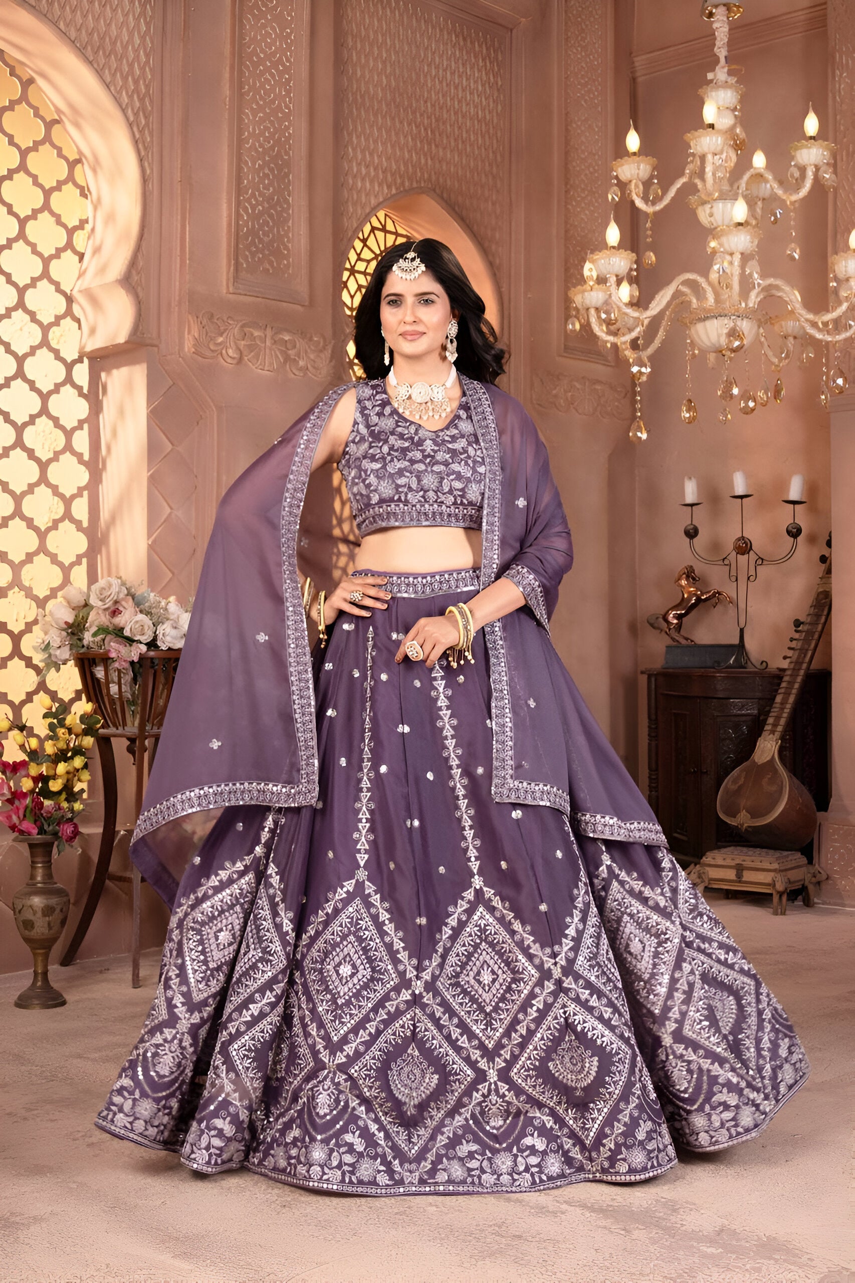 Lehenga Mart Designer Bollywood Style Wedding Lehenga Choli - Dusty Blue