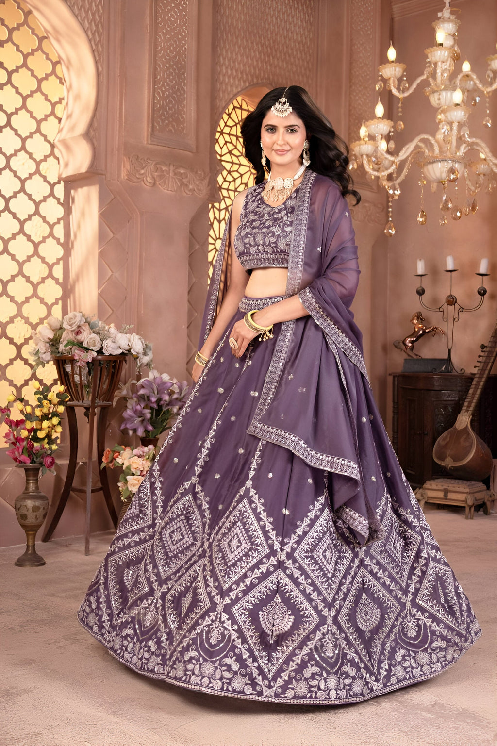 Lehenga Mart Designer Bollywood Style Wedding Lehenga Choli - Dusty Blue