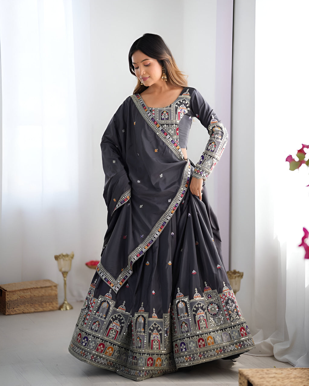 Lehenga Mart Designer Bollywood Style Wedding Lehenga Choli - Grey