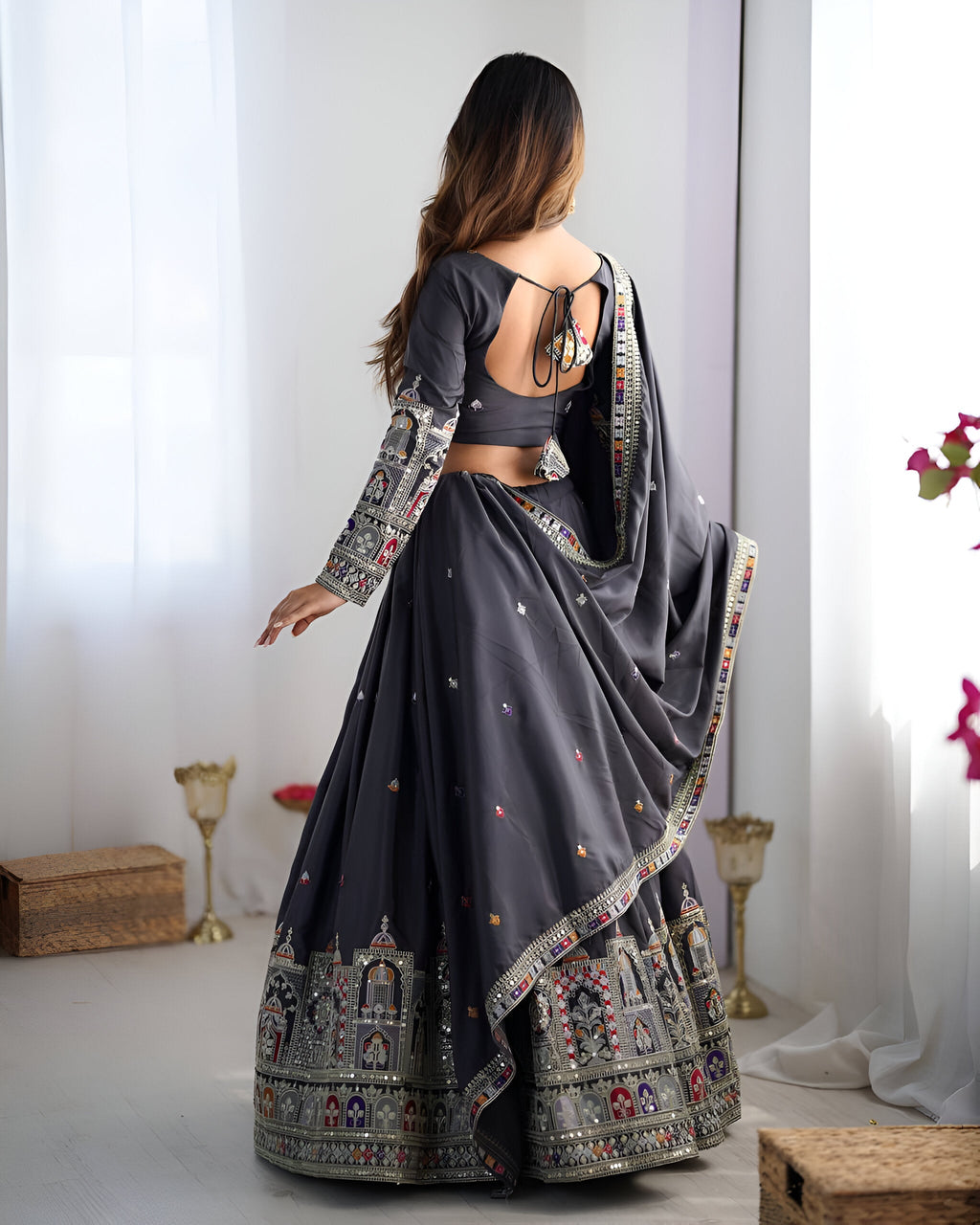 Lehenga Mart Designer Bollywood Style Wedding Lehenga Choli - Grey