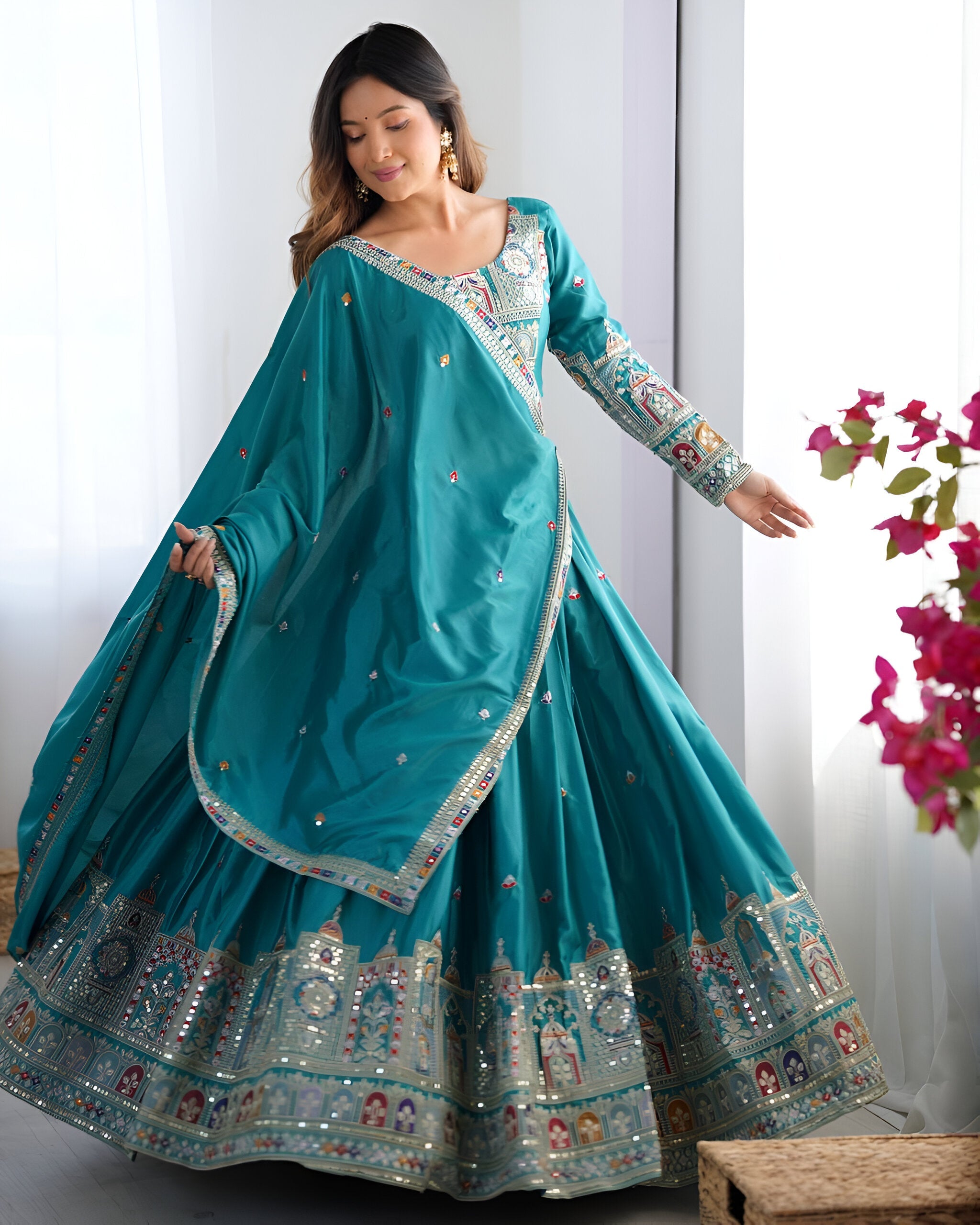 Lehenga Mart Designer Bollywood Style Wedding Lehenga Choli - Sky Blue