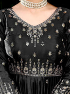 Lehenga Mart American Silk Gown With Dupatta-Black - Distacart