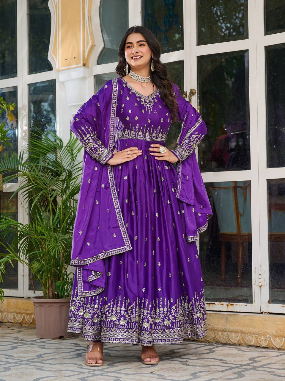 Lehenga Mart American Silk Gown With Dupatta-Blue - Distacart