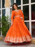 Lehenga Mart Wedding Wear Anarkali Gown With Dupatta Set - Orange
