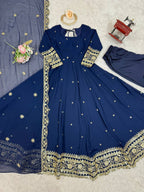 Prazu Fashion Blue Georgette Thread Sequence Anarkali Suit - Distacart