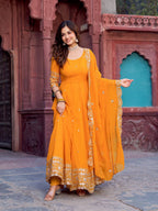 Prazu Fashion Mustard Georgette Thread Sequence Anarkali Suit - Distacart