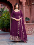Prazu Fashion Wine Georgette Thread Sequence Anarkali Suit - Distacart