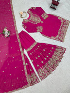 Prazu Fashion Pink Faux Georgette Embroidered Thread Work Sharara Suit - Distacart
