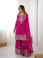Prazu Fashion Pink Faux Georgette Embroidered Thread Work Sharara Suit - Distacart