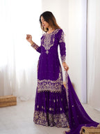 Prazu Fashion Violet Faux Georgette Embroidered Thread Work Sharara Suit - Distacart