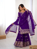 Prazu Fashion Violet Faux Georgette Embroidered Thread Work Sharara Suit - Distacart