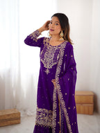 Prazu Fashion Violet Faux Georgette Embroidered Thread Work Sharara Suit - Distacart