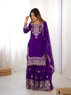 Prazu Fashion Violet Faux Georgette Embroidered Thread Work Sharara Suit - Distacart