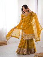 Prazu Fashion Yellow Faux Georgette Embroidered Thread Work Sharara Suit - Distacart