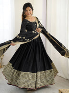 Prazu Fashion Black Chinon Silk Thread With Sequence Work Anarkali Suit - Distacart