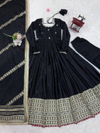 Prazu Fashion Black Chinon Silk Thread With Sequence Work Anarkali Suit - Distacart