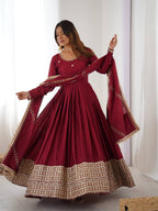 Prazu Fashion Maroon Chinon Silk Thread With Sequence Work Anarkali Suit - Distacart