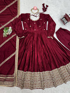 Prazu Fashion Maroon Chinon Silk Thread With Sequence Work Anarkali Suit - Distacart