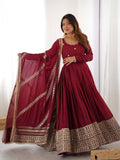 Prazu Fashion Maroon Chinon Silk Thread With Sequence Work Anarkali Suit - Distacart