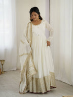 Prazu Fashion White Chinon Silk Thread With Sequence Work Anarkali Suit - Distacart