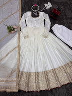 Prazu Fashion White Chinon Silk Thread With Sequence Work Anarkali Suit - Distacart