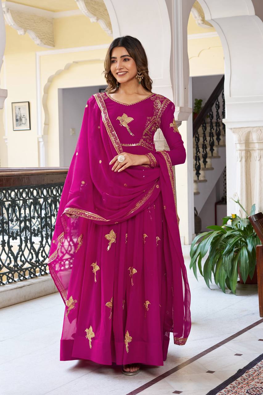 Lehenga Mart Faux Georgette Gown With Dupatta-Purple - Distacart