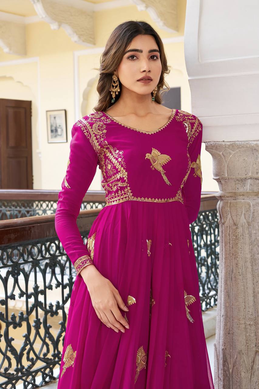 Lehenga Mart Faux Georgette Gown With Dupatta-Purple - Distacart