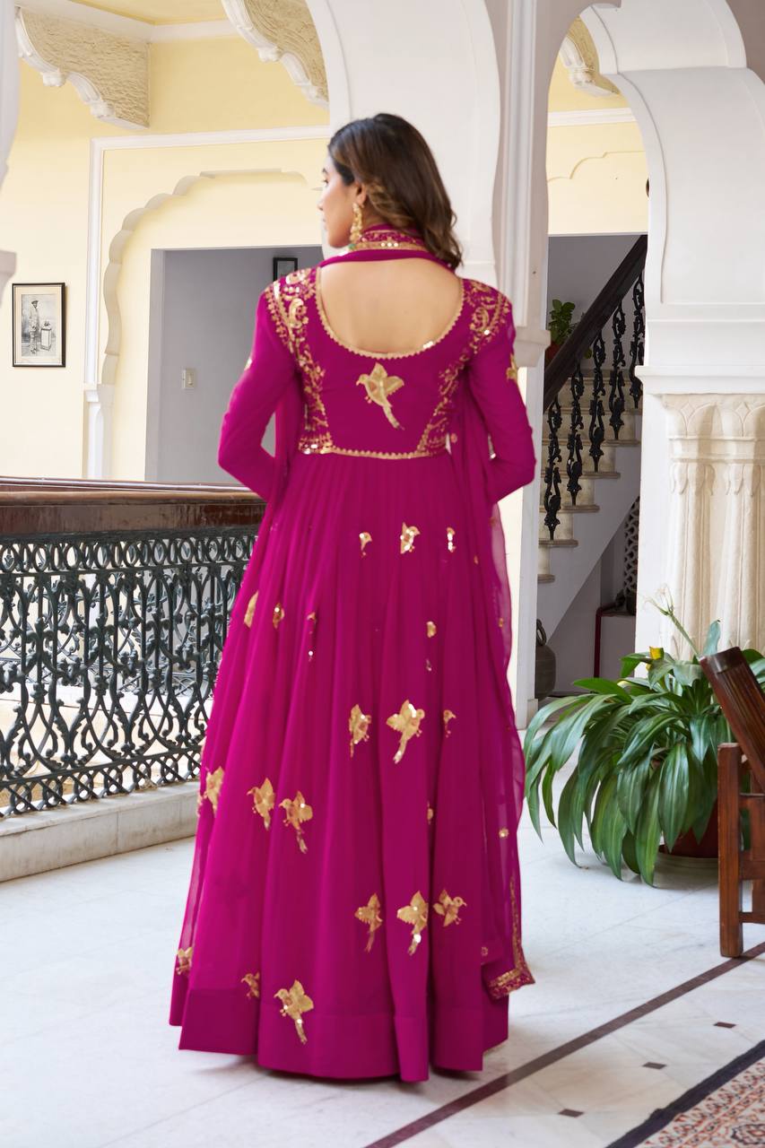 Lehenga Mart Faux Georgette Gown With Dupatta-Purple - Distacart