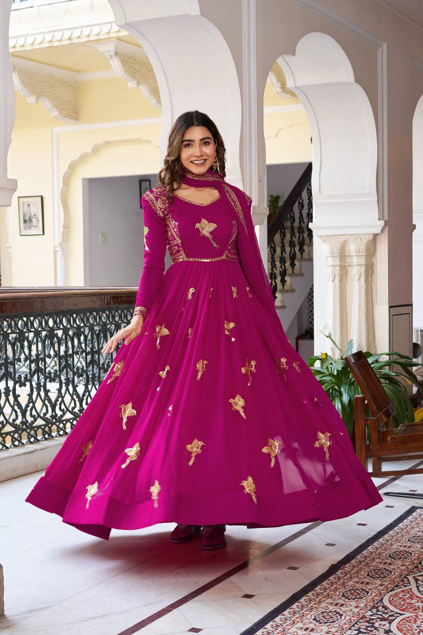 Lehenga Mart Faux Georgette Gown With Dupatta-Purple - Distacart