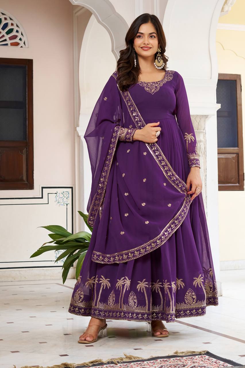 Lehenga Mart Faux Georgette Gown With Dupatta-Blue - Distacart
