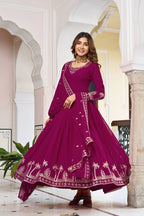Lehenga Mart Faux Georgette Gown With Dupatta-Purple - Distacart