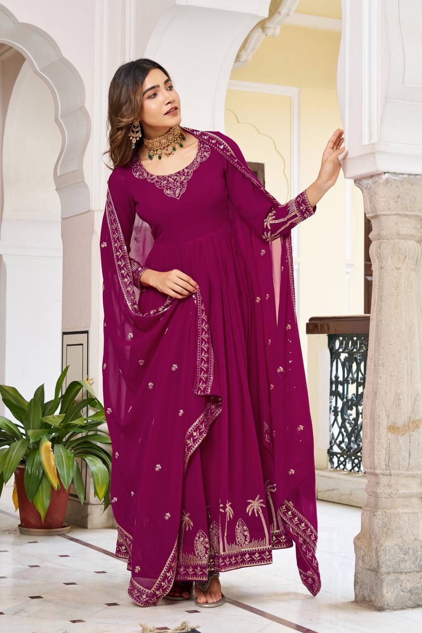 Lehenga Mart Faux Georgette Gown With Dupatta-Purple - Distacart