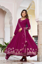 Prazu Fashion Purple Georgette Thread With Sequence Work Anarkali Suit - Distacart
