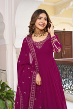 Prazu Fashion Purple Georgette Thread With Sequence Work Anarkali Suit - Distacart