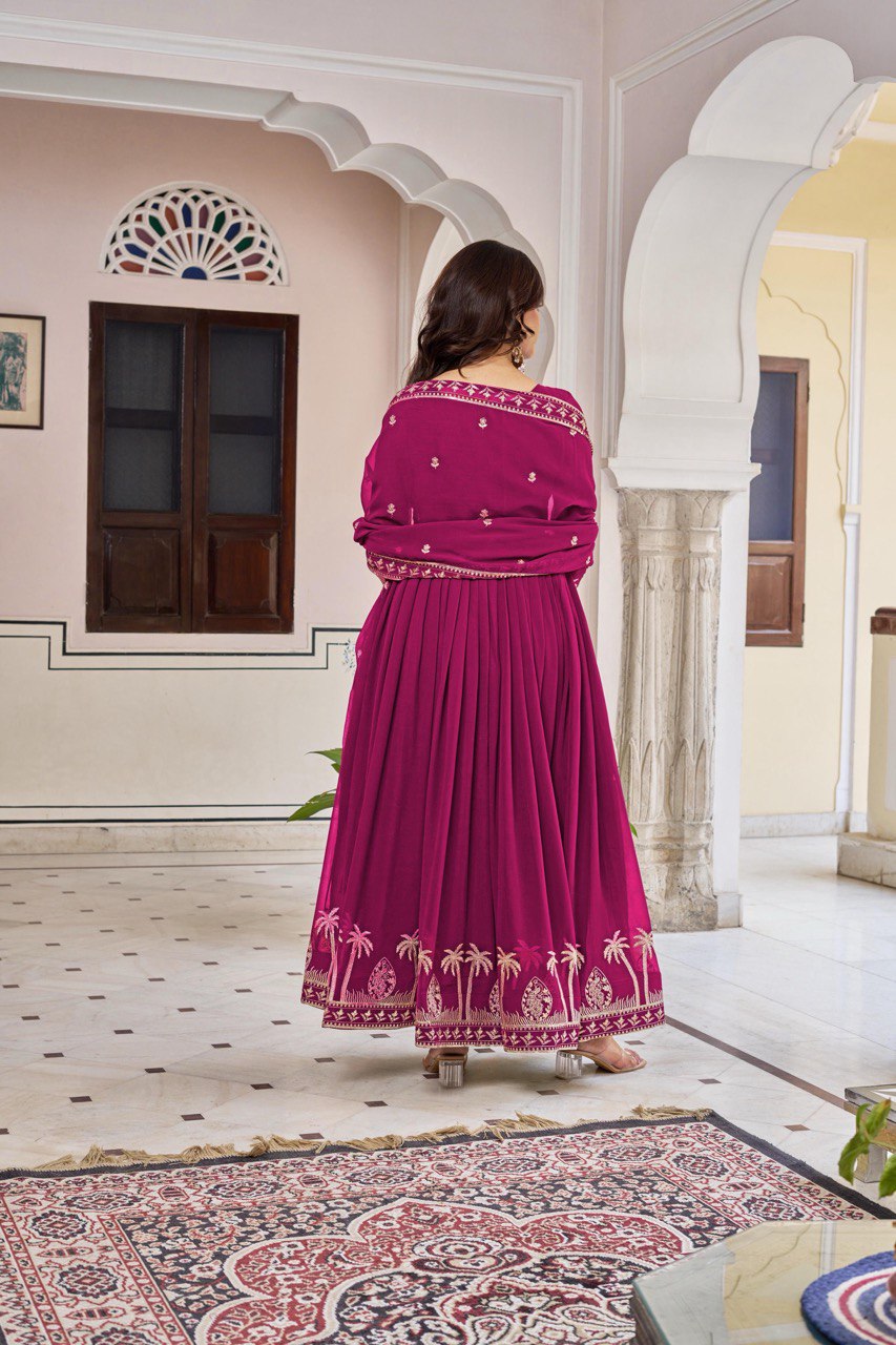 Prazu Fashion Purple Georgette Thread With Sequence Work Anarkali Suit - Distacart