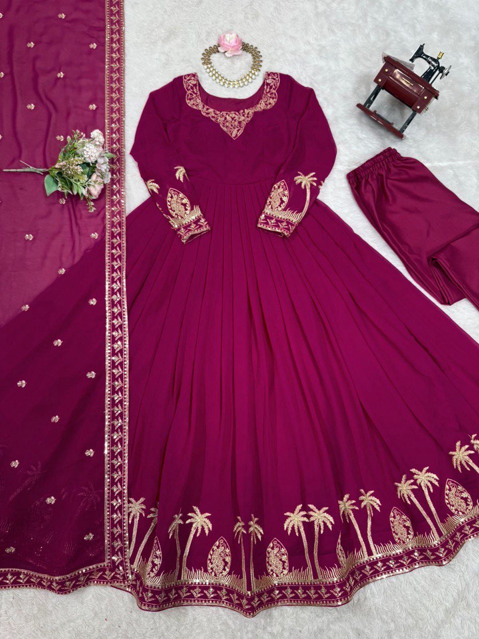 Prazu Fashion Purple Georgette Thread With Sequence Work Anarkali Suit - Distacart